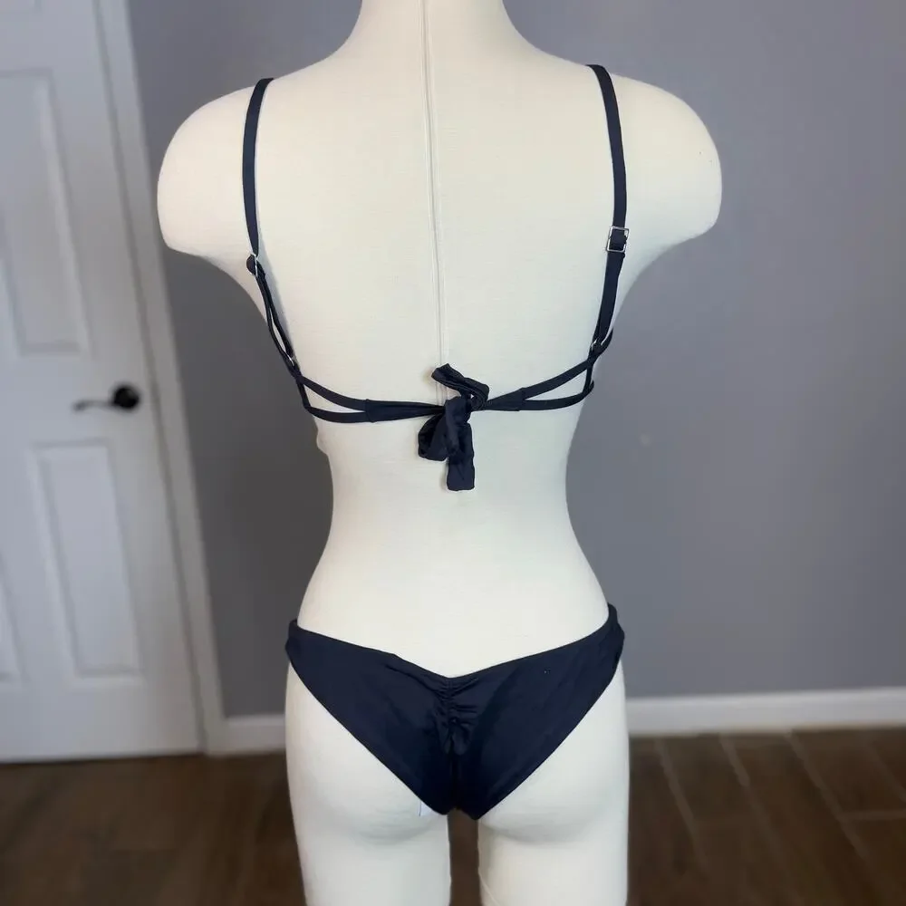 Plumeria Swimwear Magnolia Bikini Set, Black, S